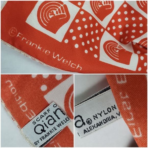 United Way VINTAGE Frankie Welch Scarf First Edition MOD Orange Polkado 32" - Picture 9 of 9